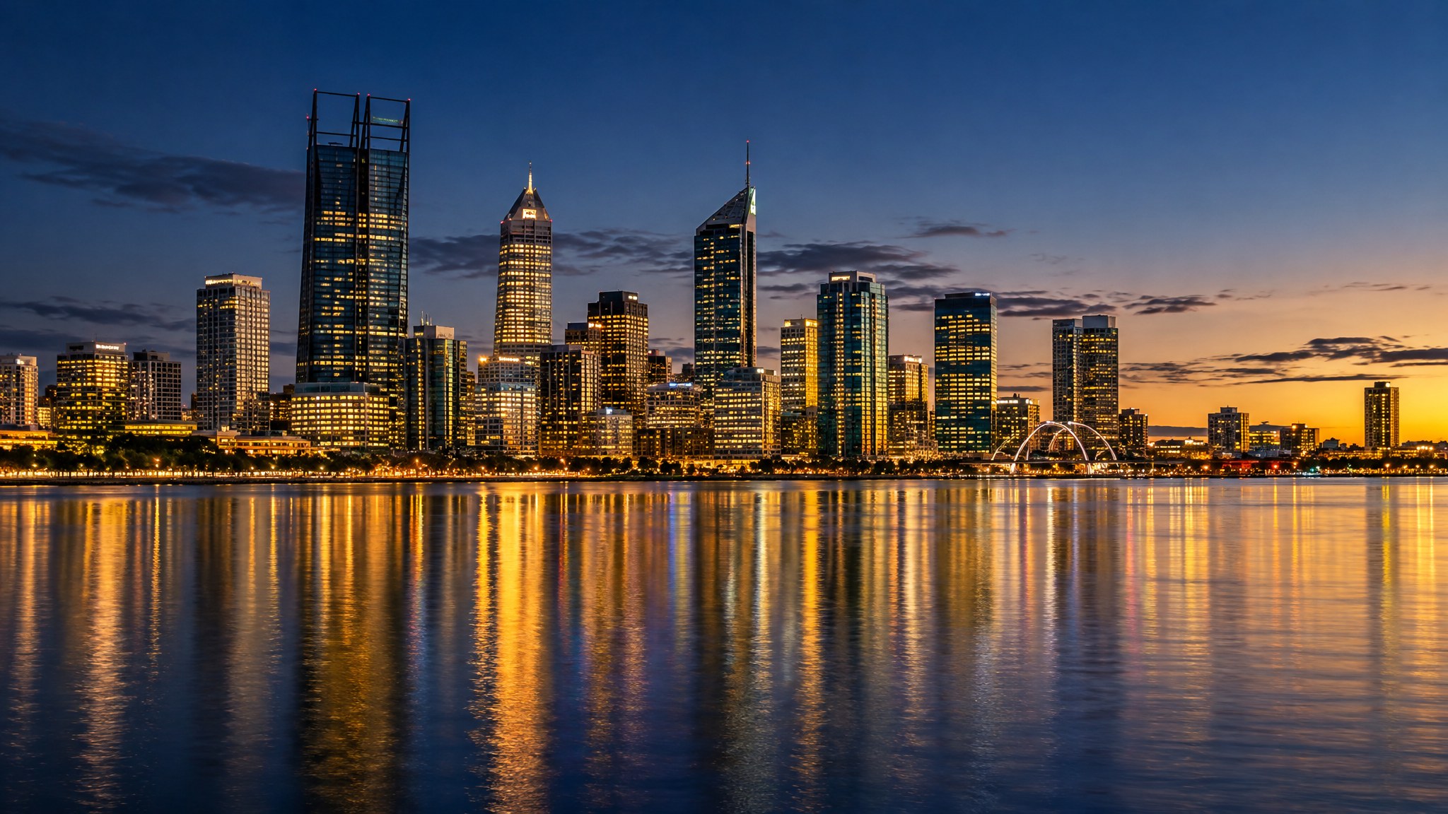 Perth CBD skyline at dusk, home base of Shane St Reynolds